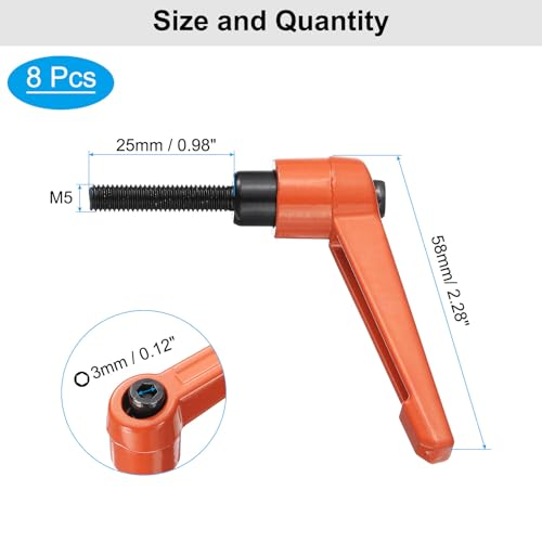 uxcell 8pcs Lever Adjustable Handles M5 x 25mm Metric Male Thread, Level Clamping Handle Hand Stud Knobs Rotating Screw Handles Bolts with Locking Lever, Orange - color: Orange, size: M5 x 25mm