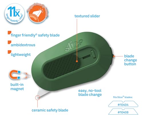 Slice Mini Box Cutter | Manual Retracting | Safe Ceramic Box Cutter Lasting 11x Longer than Metal | Box Opener | 2 Pack | Sage - color: Sage, size: 2 Pack
