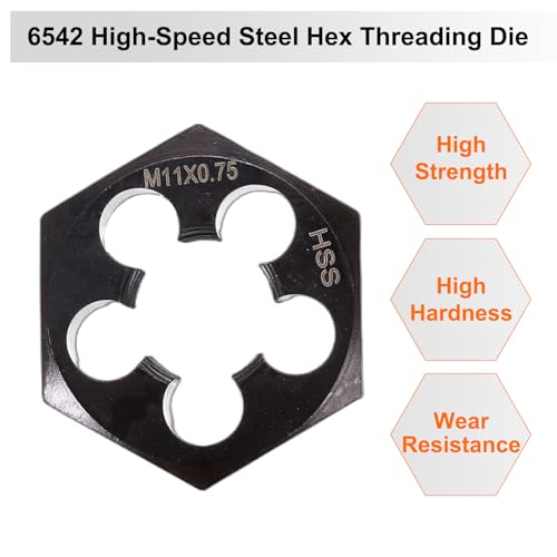 HARFINGTON Hex Threading Die M11 x 0.75 Metric Thread Right Hand High Speed Steel Rethreading Fixed Die Screw Cutting Tapping Repair Tool - size: M11 x 0.75
