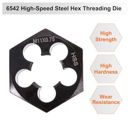 HARFINGTON Hex Threading Die M11 x 0.75 Metric Thread Right Hand High Speed Steel Rethreading Fixed Die Screw Cutting Tapping Repair Tool - size: M11 x 0.75