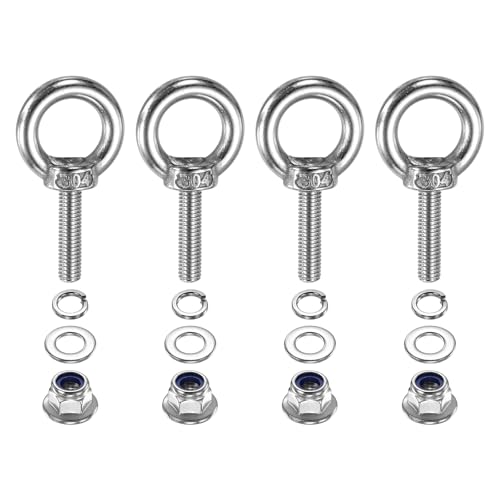 PATIKIL M5 x 20mm Shoulder Eye Bolt, 4 Pcs 304 Stainless Steel Lifting Ring Threaded Eye Bolt with Flange Lock Nuts Spring and Flat Washers for Hanging Tie Down Straps Outdoor Indoor - size: M5 x 20mm