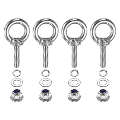 PATIKIL M5 x 20mm Shoulder Eye Bolt, 4 Pcs 304 Stainless Steel Lifting Ring Threaded Eye Bolt with Flange Lock Nuts Spring and Flat Washers for Hanging Tie Down Straps Outdoor Indoor - size: M5 x 20mm