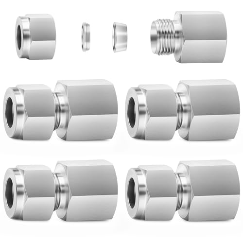 ChillWaves 304 Stainless Steel Compression Tube Fitting, 1/4" OD x 1/4" NPT Female Compression Union Connector(5-PACK) - size: 1/4" OD x 1/4" FNPT