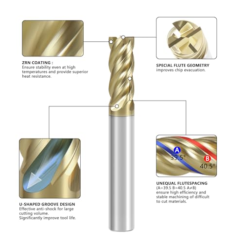 3/16" Carbide Square End Mill Unequal Helix Design for Steel - size: 3/16 in