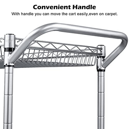 WDT 990Lbs Capacity Heavy Duty Rolling Utility Cart, NSF Rolling Carts with Wheels,Commercial Grade Metal Cart with Handle Bar & Shelf Liner,Trolley Serving Cart for Restaurant,Kitchen,Gray - color: Gray-3 Tier