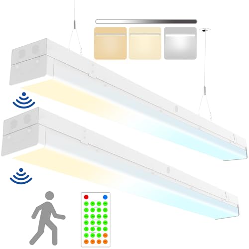 4FT Tri-Level Motion Sensor LED Wraparound Stairwell Light with Remote, IP20, 20W(2500lm)/40W(5000lm), 3/4/5000K CCT, 100-277V, Dimmable, Flush Mount LED Wrap Shop Ceiling Light Fixture, FCC, 2-Pack - color: 3000K/4000K/5000K, size: 4FT 2 Pack