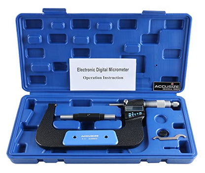 Accusize Industrial Tools 4-5''/100-125 mm 7 Keys Electronic Digital Outside Micrometers, 0.00005'' Or 0.001 mm Resolution, Ac21-5022 - size: 4-5" / 100-125 mm
