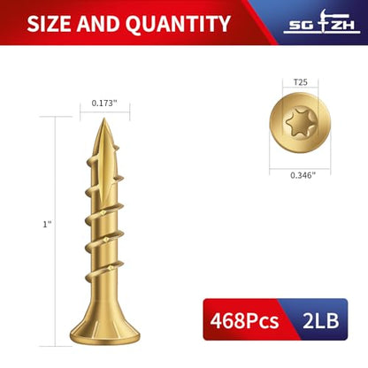 #8 x 1 Inch Deck Screws (468Pcs) 2lb. Exterior Wood Screws. Carbon Steel, Tan, Flat Head, Rust Resistant epoxy Coated, with T25 Star Bit - color: Tan, size: #8 x 1"