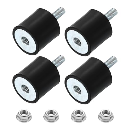 uxcell M5 Rubber Mounts, 4Pcs 20x20mm(DxH) Rubber Cylindrical Anti Vibration Isolator Shock Absorber with Lock Nut for Car Bobbin Generator Air Compressors - size: M5x15mm, 20x20mm Rubber