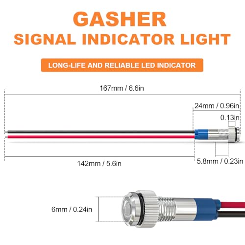 GASHER 5 PCS Energy Saving Indicator Light, LED Light 12V/24V/110V 20mA Panel Mount Light, Mounting Hole Size 6mm White LED (12V) - color: White, size: 6MM（12V）