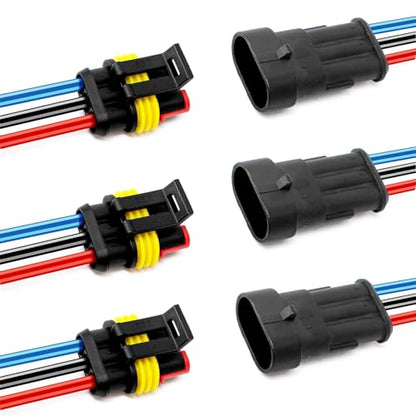 14AWG 3 Pin Plug Waterproof Connector, Male and Female Way Auto Electrical Wire Connectors Harness Suitable for Car, Truck, Boat, Motorcycle, Trike, Caravan, Marine,high Conductivity- 3 Pack