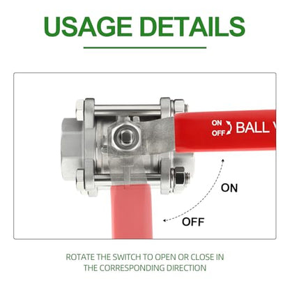 TAISHER 1PCS 1-1/4" FNPT Heavy Duty 3PC High Platform Ball Valve 304 Stainless Steel with Red Handles W0G1000 - size: 1-1/4" FNPT(3PC)