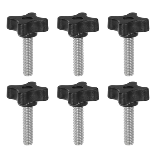 HARFINGTON 6pcs Star Clamping Knobs M8 x 35mm Metric Male Thread 32mm 4-Point Plastic Head Threaded Stud Knob Hand Tightening Thumb Screw Jig Handle, Black - size: M8 x 35mm x 32mm