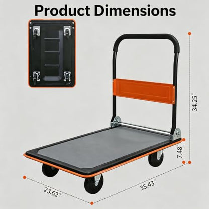 Foldable Platform Hand Truck, Heavy Duty Push Cart Dolly (Orange) - color: 660lbs-orange