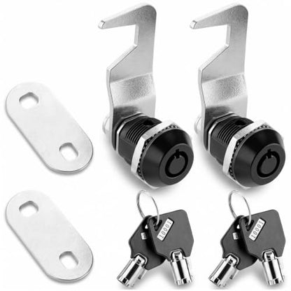 2 Pack 5/8'' Black Toolbox Lock with Key, Cabinet Lock Keyed Alike Hook Cam
