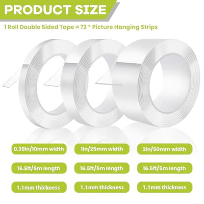 Double Sided Tape Heavy Duty, Removable Nano Adhesive Tape, 1" x 16.5FT - size: 1in x 16.5ft