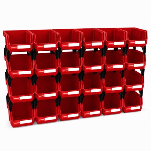 24 Pack Stackable Storage Bins Heavy Duty Parts Organizer Red - color: Red-24 Pack, size: 5"x4"x3"