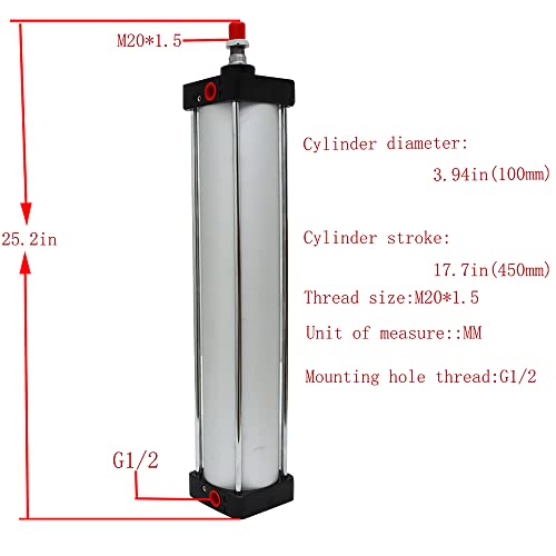 INTBUYING Air Cylinder Pneumatic Standard Cylinder Aluminum Alloy Magnetic Rod Dual Action Single Rod-SC 100 x 450 PT Bore:4" Stroke:18" - size: SC 100 x 450 PT Bore:4" Stroke:18"