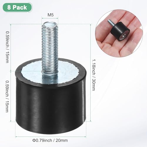 M METERXITY 8-Pack Rubber Mounts D20mmxH15mm Male/Female Vibration Isolators Cylindrical Shock Absorber W M5 x 15mm Studs for Air Compressor/Car/Pump/Boat/Garage Motor/Bobbins Rubber Isolators - size: M5 x 15mm, 20mm x 15mm