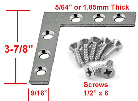 Framing Hardware 4" Corner Brace Zinc Plated Steel (8 Pack) with Screws - Heavy-Duty 1.85mm Thick A2 Steel, 3-Hole Design - Ideal for Picture Frames, Reinforce Frame Corners, Shelving, cabinets, More