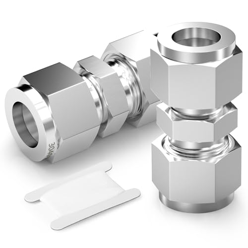 TAISHER 2PCS 304 Stainless Steel Compression Tube Pipe Fitting Connector, 8MM Tube OD x 8MM Tube OD Straight Adapter - size: 8-MM OD