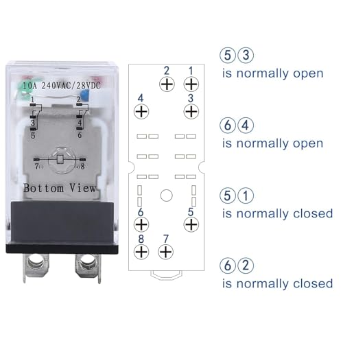 Electromagnetic Power Relay, 8-Pin 10 AMP 12V DC Relay Coil with Socket Base, LED Indicator, DPDT 2NO 2NC LY2N-GS 1PCS [Applicable for DIN Rail System] (1, DC12V)
