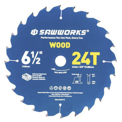 SawWorks 6-1/2" 24T Thin Kerf Circular Saw Blade Woodworking Ripping - size: 6-1/2 In 24T