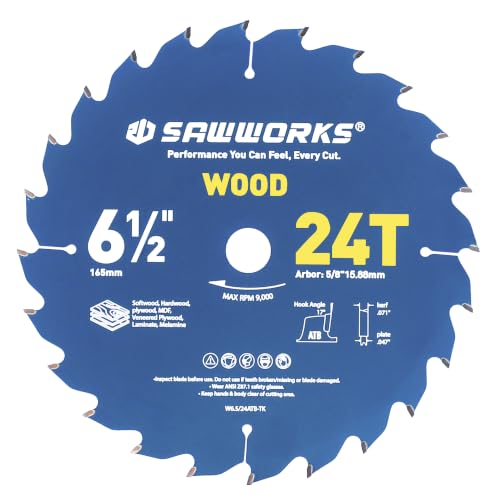 SawWorks 6-1/2" 24T Thin Kerf Circular Saw Blade Woodworking Ripping - size: 6-1/2 In 24T