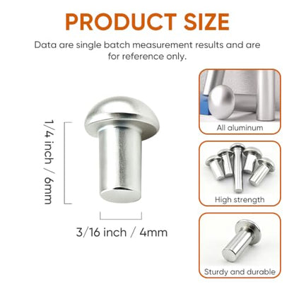 ALLCLEAN 5/32" Diameter X 1/4" Length Solid Aluminum Brazier Head Rivets,Aluminum Boat Rivets,Round/Dome Head Rivet,Pack of 250 - size: 5/32"x1/4"