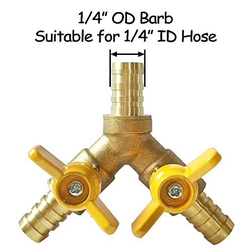 Uenede Brass 1/4 Inch Barb Ball Valve with 2-switch 3-way Y-shaped, 1PCS - size: 1/4"-1PCS