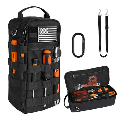 13 Inch Portable Small Tool Bag, Heavy Duty Tool Organizer Bag with Shoulder Strap and D-ring Clip, Tactical Tool Bag, Tool Pouch Bag for Electricians, Carpenters, HVAC Technicians (Black) - color: Black