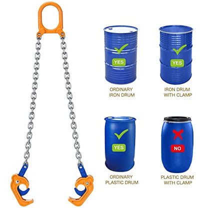 55 Gallon Drum Lift, 2000 lb Chain Drum Lifter for Steel and Plastic Drums