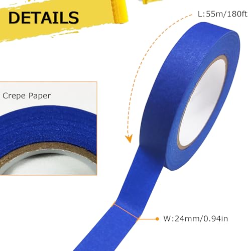 Masking Tape, 9Rolls Blue Painters Tape for Painting(60Yd x 0.94 Inch Wide) - size: 9rolls, 0.94in x 60.1yds, Blue