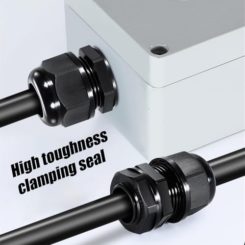 Cable Glands 20 pcs NPT3/4'' Cable Gland Waterproof joints, Adjustable Black Waterproof Cable Connectors Plastic 4 cable glands and Gaskets in PP Box