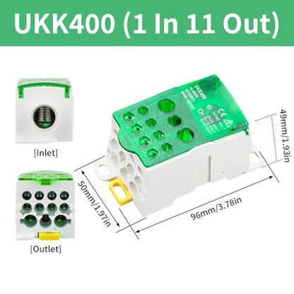 DIN Rail Distribution Box,690V 400A Positions Screw Terminal Block Junction Box Breaker Box Circuit Breaker Distribution Box for Various Power Distribution Needs (Green, 400A) - color: Green, size: 400A
