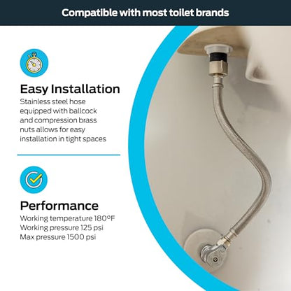 Eastman 16 Inch Steel-Flex Toilet Connector, Braided Stainless Steel Supply Line with 7/8 in Ballcock x 3/8 in Compression Ends, 48089 - size: 16 in. L x 7/8 in. B/C x 3/8 in. Comp