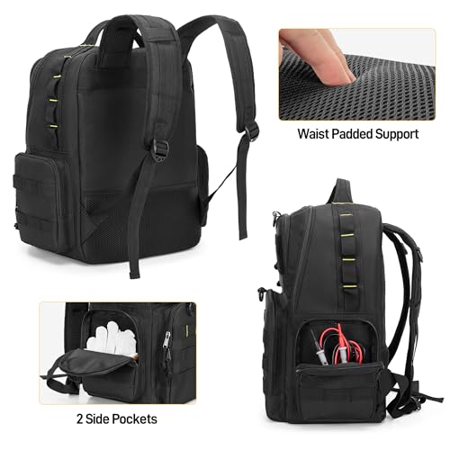 Rexmica Heavy-Duty Tool Bag Backpack for Men with 3 Tool Pouches, Black - color: Black