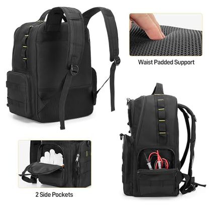 Rexmica Heavy-Duty Tool Bag Backpack for Men with 3 Tool Pouches, Black - color: Black