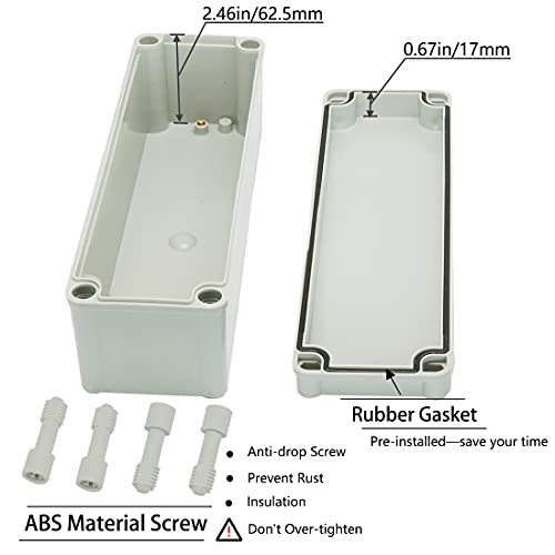 Zulkit Junction Box ABS Plastic Dustproof Waterproof IP67 Junction Boxes Universal Electrical Project Enclosure DIY Electronic Project Box Grey 9.84 x 3.15 x 3.35 inch (250 x 80 x 85 mm) - size: 9.84" x 3.15" x 3.35"
