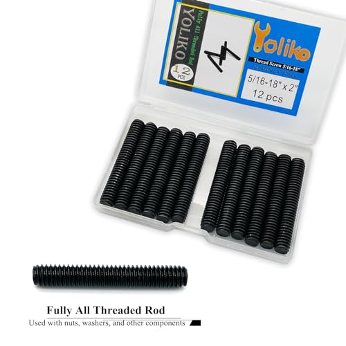12pcs Black Zinc Fully All Threaded Rod Carbon Steel Long Thread Screw 5/16x2 for Furniture Garden Railing Mounting Assembly Fastening Steel Frame Connection Full Thread Rod for Furniture - size: Black-Zinc 5/16x2 Inch-12P