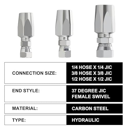 4PCS Reusable Hydraulic Hose Repair Fittings Kit, 1/2'' 3/8'' 1/4'' for Size #08#06#04 Single Wire Hydraulic Hose - size: 1/2''&3/8''&1/4''