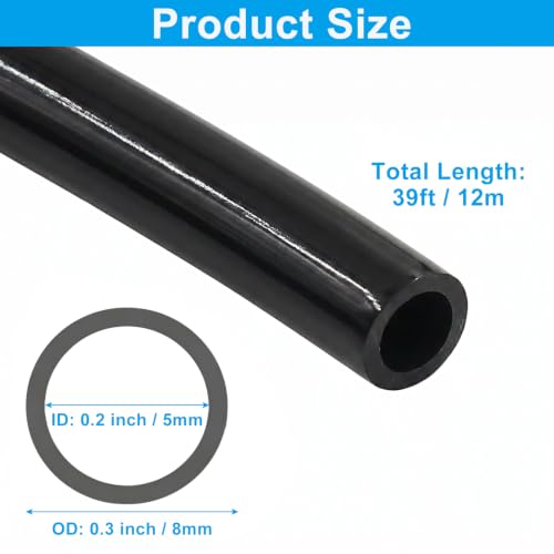 39ft (12m Roll) 8mm OD x 5mm ID Pneumatic Tubing, (Black) - color: Black, size: 8mm OD x 5mm ID