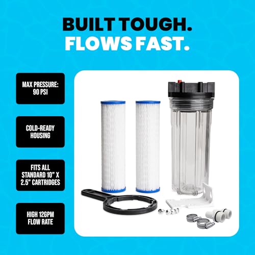 Cold Plunge Water Filter System 10" Housing 3/4" NPT Ports, 2x50 Micron - style: Housing + 2 Filter