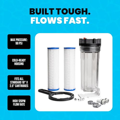 Cold Plunge Water Filter System 10" Housing 3/4" NPT Ports, 2x50 Micron - style: Housing + 2 Filter