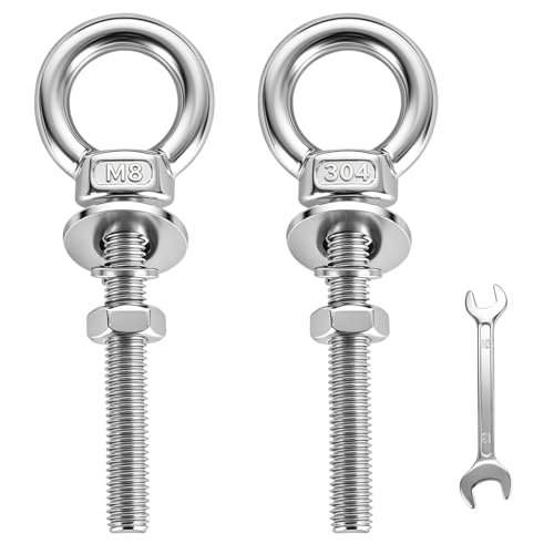 2 Pack M8 Heavy Duty Eye Bolts, 304 Stainless Steel Eye Bolts with Nuts 5/16" x 2", Eye Bolts Heavy Duty for Wood Mounting Indoor Outdoor Hanging - size: M8x51mm(5/16"x2")