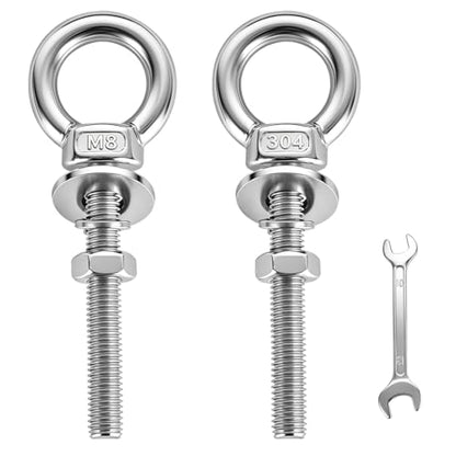 2 Pack M8 Heavy Duty Eye Bolts, 304 Stainless Steel Eye Bolts with Nuts 5/16" x 2", Eye Bolts Heavy Duty for Wood Mounting Indoor Outdoor Hanging - size: M8x51mm(5/16"x2")