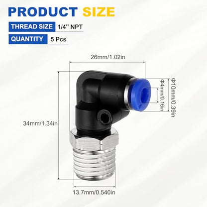 5Pcs Male Elbow Push to Connect Fitting Fit 4mm OD Tube 1/4" NPT - color: Blue, size: 4mm OD x 1/4" NPT