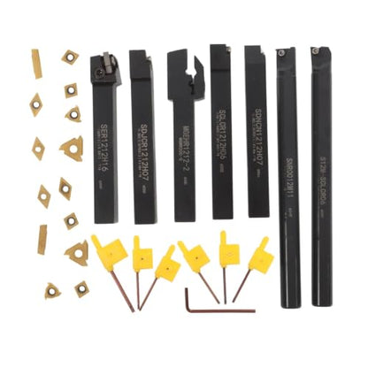Nakkaa 21Pc Indexable Lathe Turning Tool Kit 1/2" Shank for Turning Boring - size: 7pcs 1/2" 12mm holder+14pcs inserts