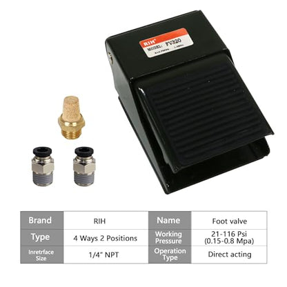 RIH Pneumatic Foot Pedal Valve1/4 NPT Pressure Control Foot Switch with Silencer (3Way 2Position(FV320)) - style: 3Way 2Position(FV320)