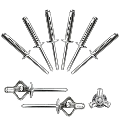 1/4"x1-3/16" Tri-Fold Rivets Assortment - 25Pcs,Silver Tri-fold Exploding Pop Rivets Solid Aluminum Tri Grip Rivets Bulb Style Rivets for Kayak Marine Boat - color: Silver, size: 1/4"x1-3/16"